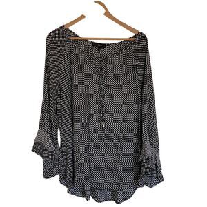 Fred David Womens Popover Polk Dot Blouse Size 2X Black White 3/4 Sleeve Classic